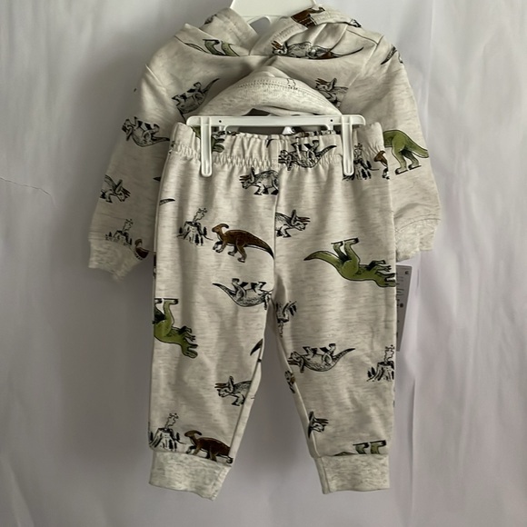 Carter’s 2-pc Hoodie w/ Joggers Light Gray Dino Pattern 6 months - Picture 3 of 4